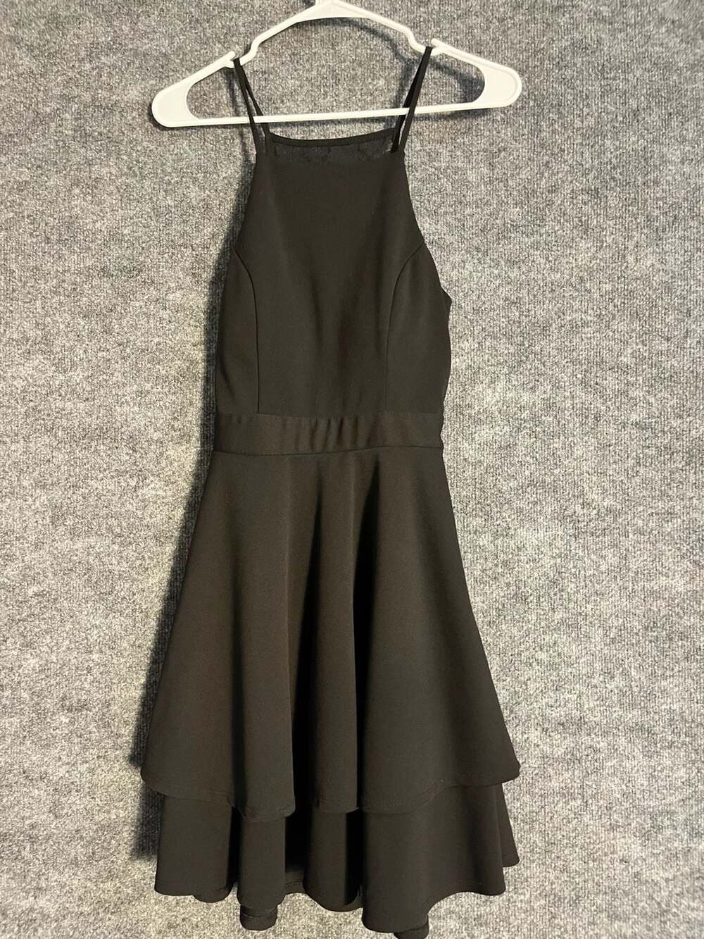 Mi Ami Black Halter Dress Size S Lace Back Layered Mini Skater